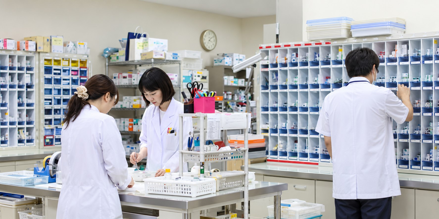 薬局で調剤するスタッフ