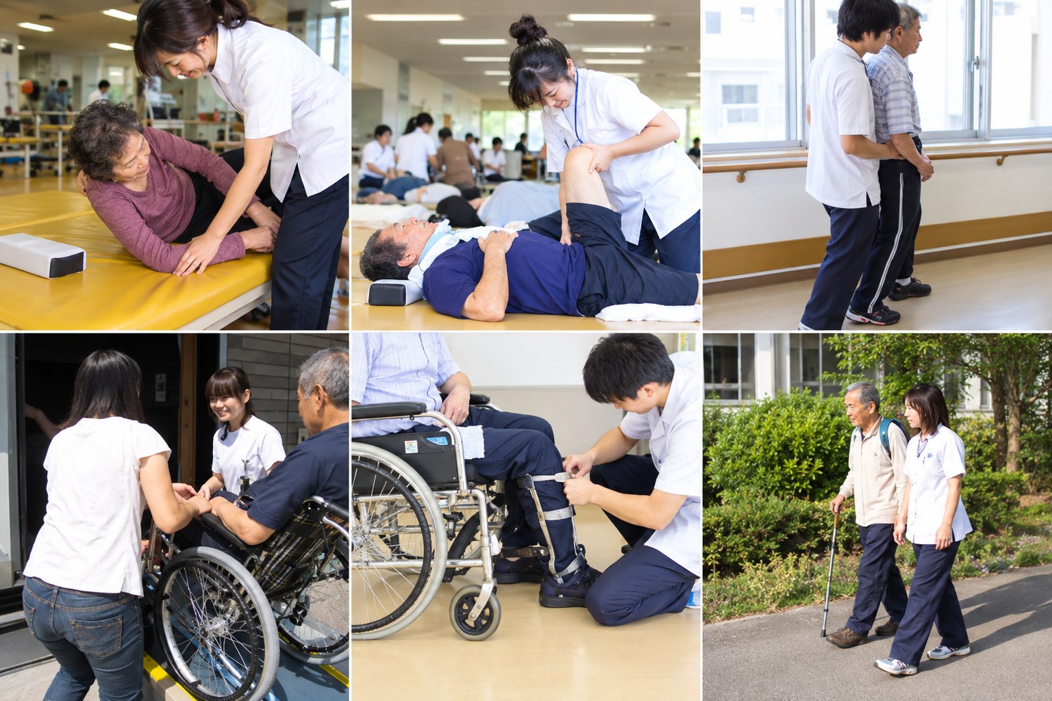 基本動作ももちろんですが、早朝からの病棟での歩行練習や実生活に必要な応用歩行練習も積極的に行います。当院は脳卒中の患者様が多いため、麻痺に対しての機能的な訓練も積極的に行っています。